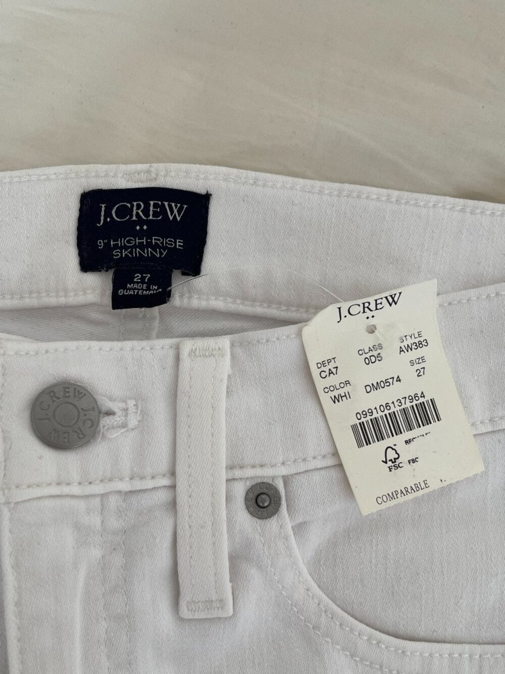 Jcrew 9" High Rise Skinny Jean in Signature Stretch - White Size 27 - Picture 3 of 7
